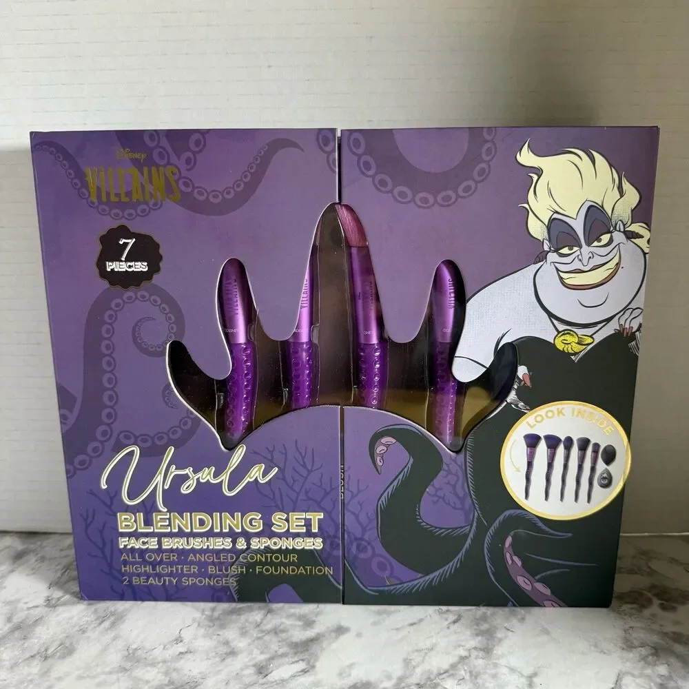 Disney Villains Ursula Little Mermaid Makeup Brushes Blending Gift 7 Pc Set NEW